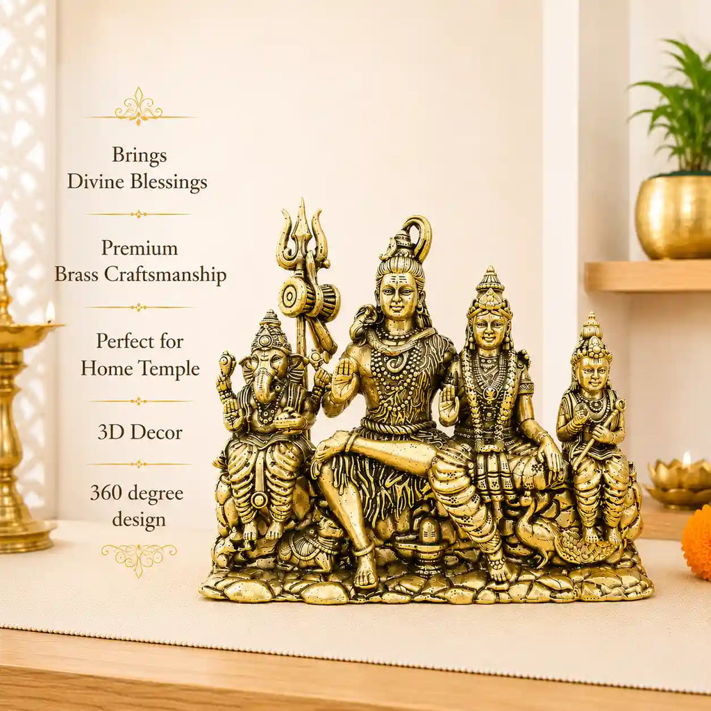 Brass Sitting Shiv Family Lightweight Idol (4.5 Inch) Vedansh Craft