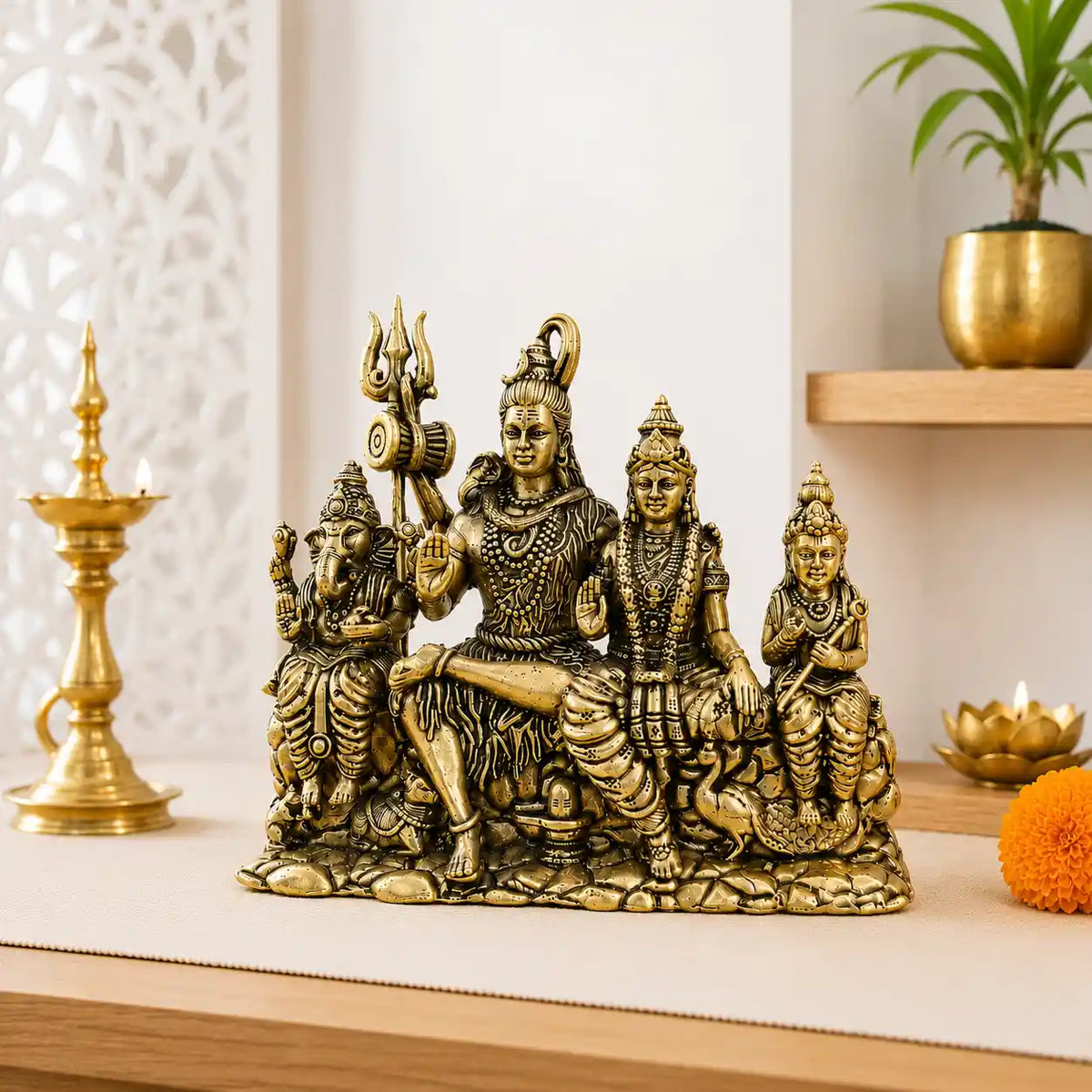 Brass Sitting Shiv Family Lightweight Idol (4.5 Inch) Vedansh Craft