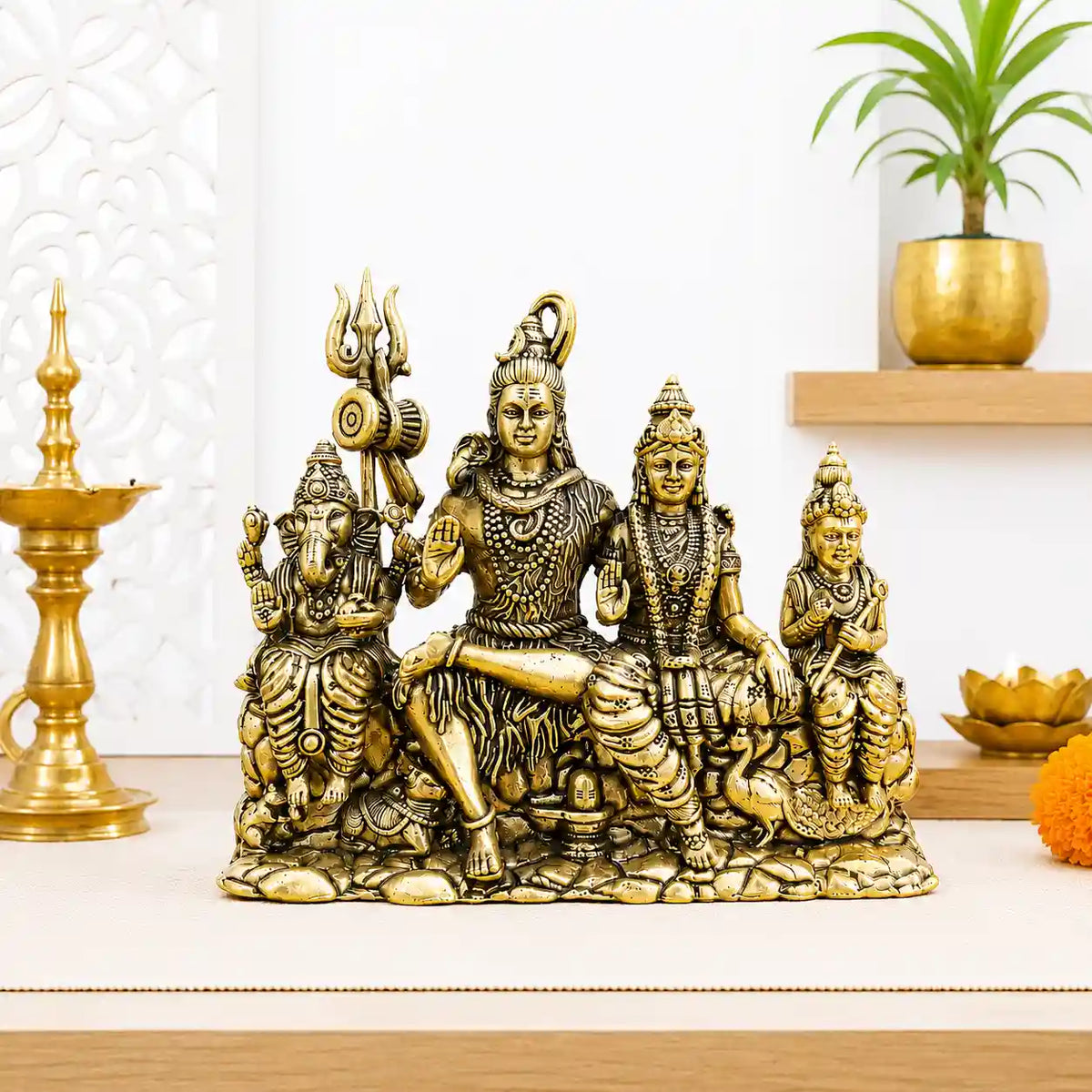 Brass Sitting Shiv Family Lightweight Idol (4.5 Inch) Vedansh Craft