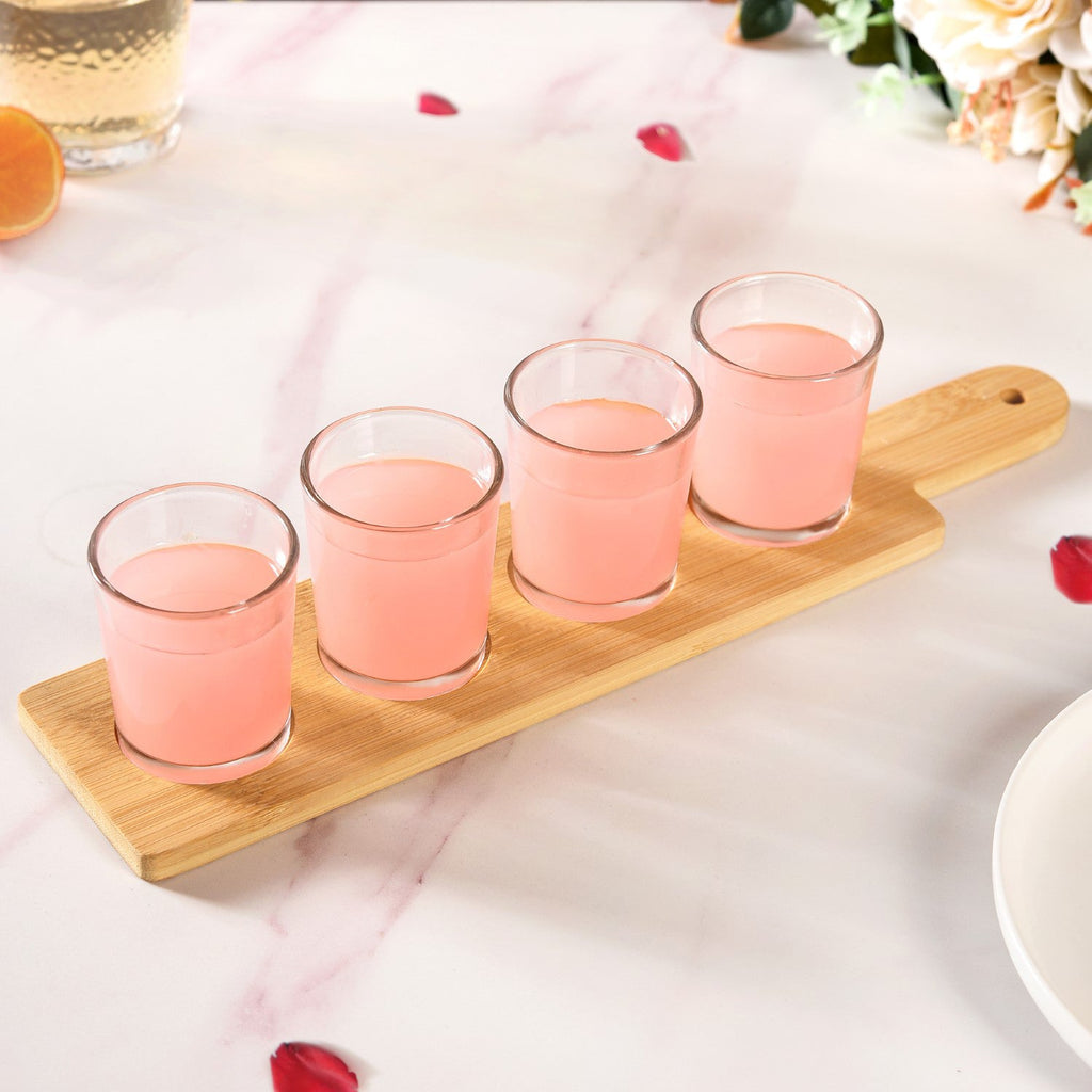 Set Of 4 Shot Glasses With Wooden Tray 100ml Nestasia