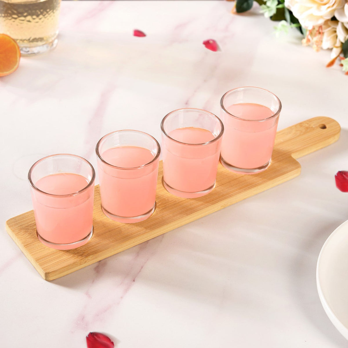 Set Of 4 Shot Glasses With Wooden Tray 100ml Nestasia