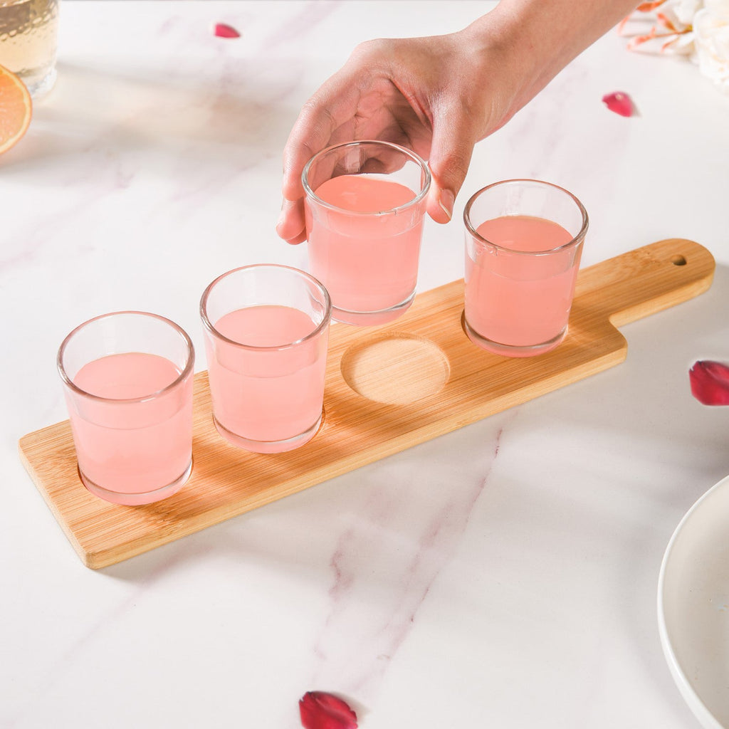 Set Of 4 Shot Glasses With Wooden Tray 100ml Nestasia