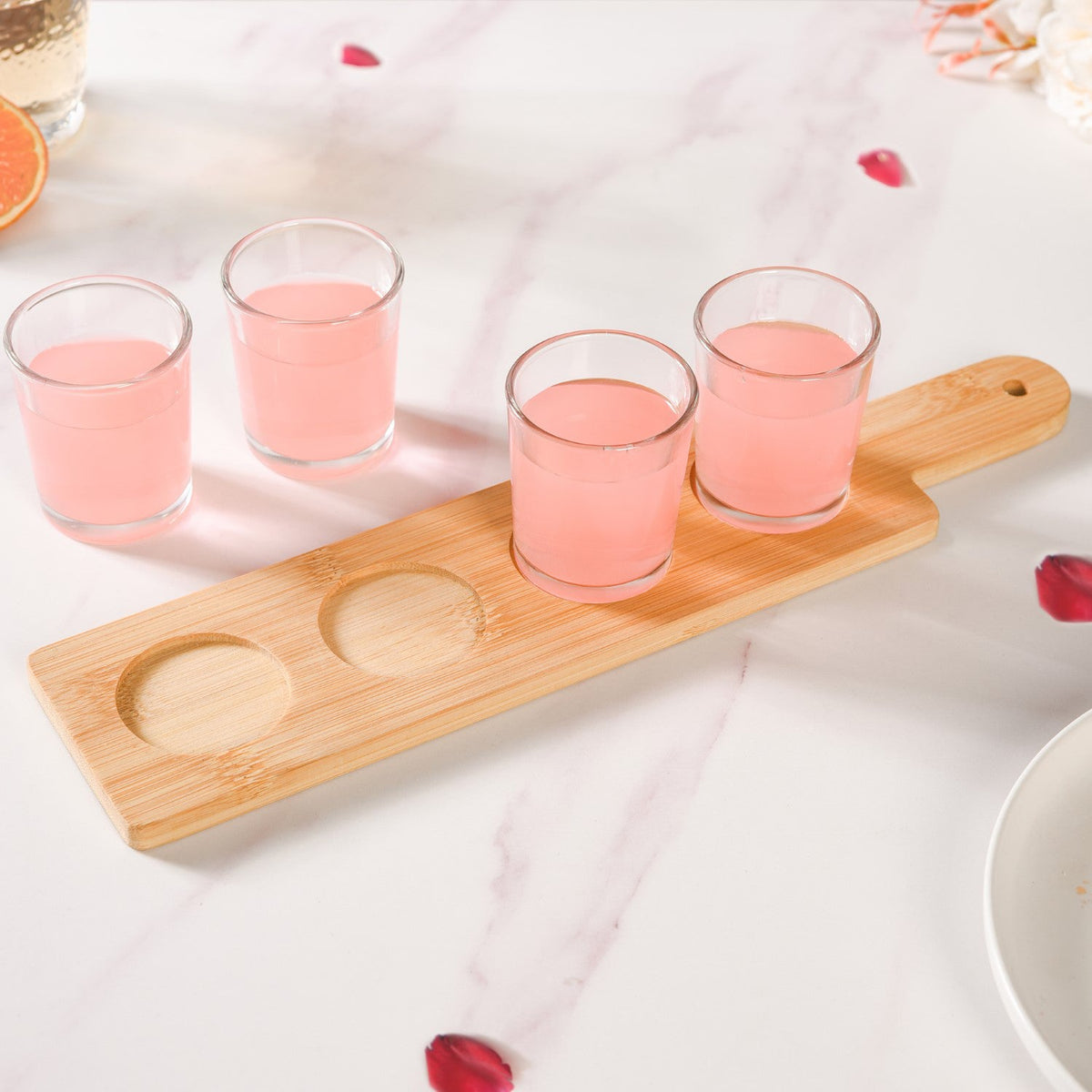 Set Of 4 Shot Glasses With Wooden Tray 100ml Nestasia