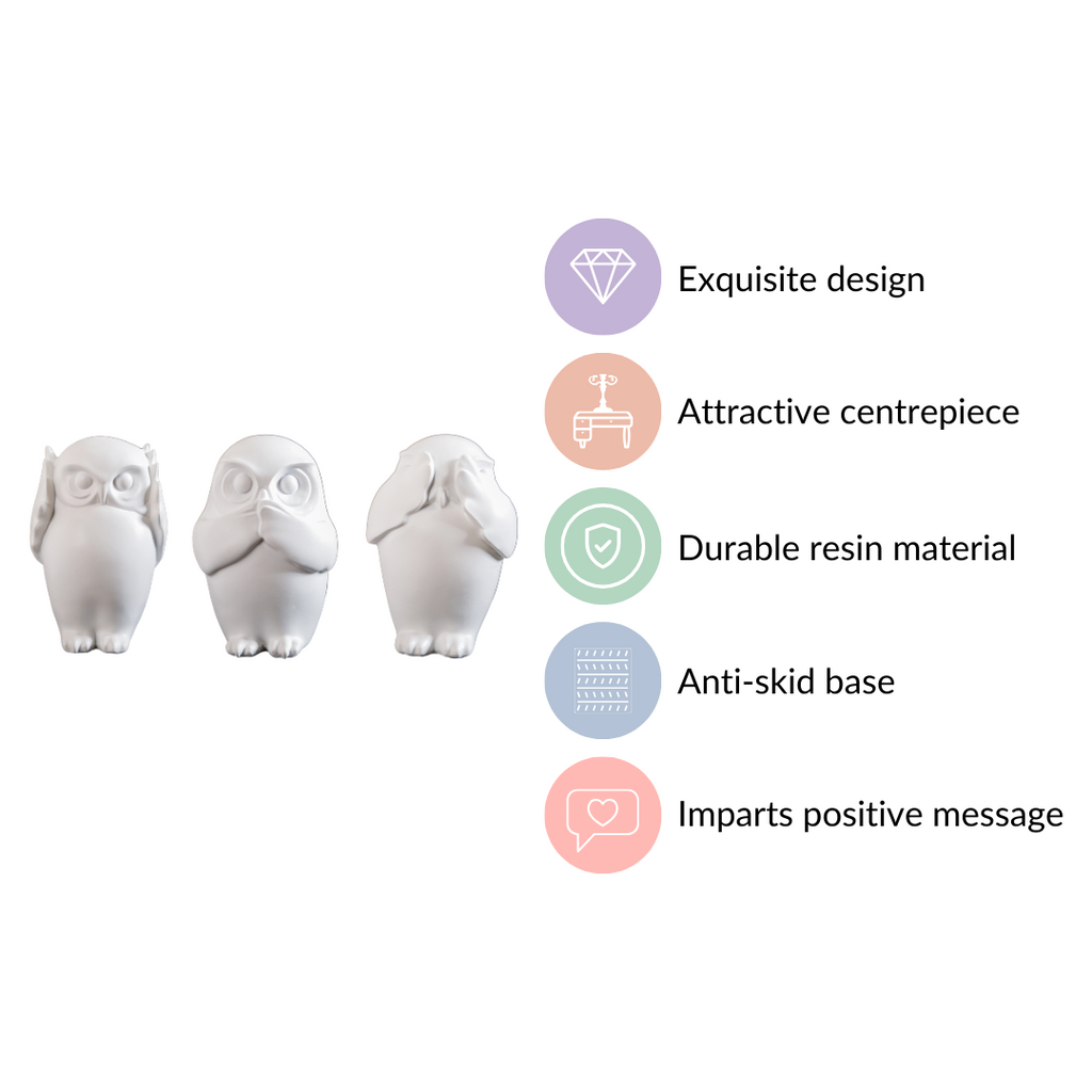 Minimalist Wise Owls Showpiece White Set Of 3 Nestasia