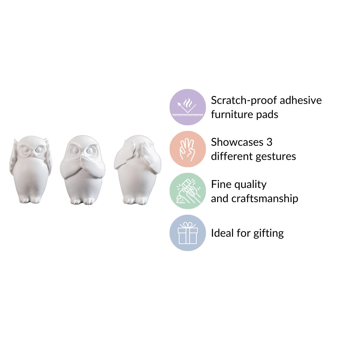 Minimalist Wise Owls Showpiece White Set Of 3 Nestasia