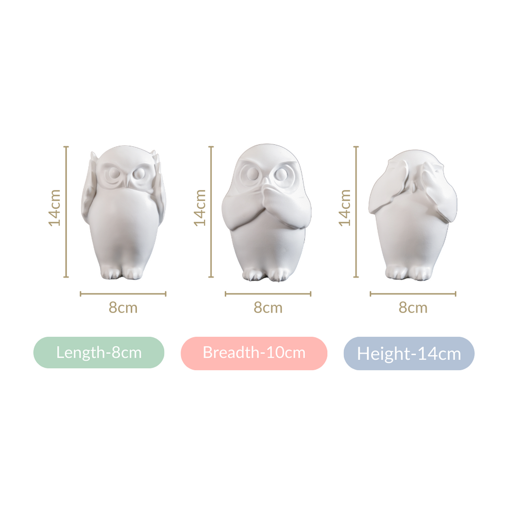 Minimalist Wise Owls Showpiece White Set Of 3 Nestasia