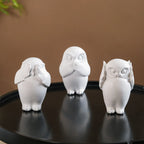 Minimalist Wise Owls Showpiece White Set Of 3 Nestasia