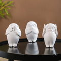 Minimalist Wise Owls Showpiece White Set Of 3 Nestasia