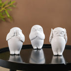 Minimalist Wise Owls Showpiece White Set Of 3 Nestasia