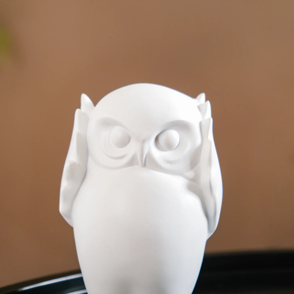 Minimalist Wise Owls Showpiece White Set Of 3 Nestasia