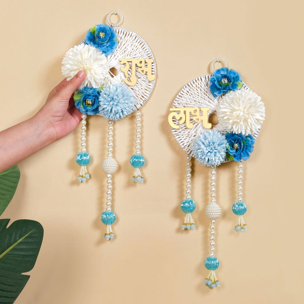 Festive Door Hanging With Pearl Blue Set Of 2 Nestasia