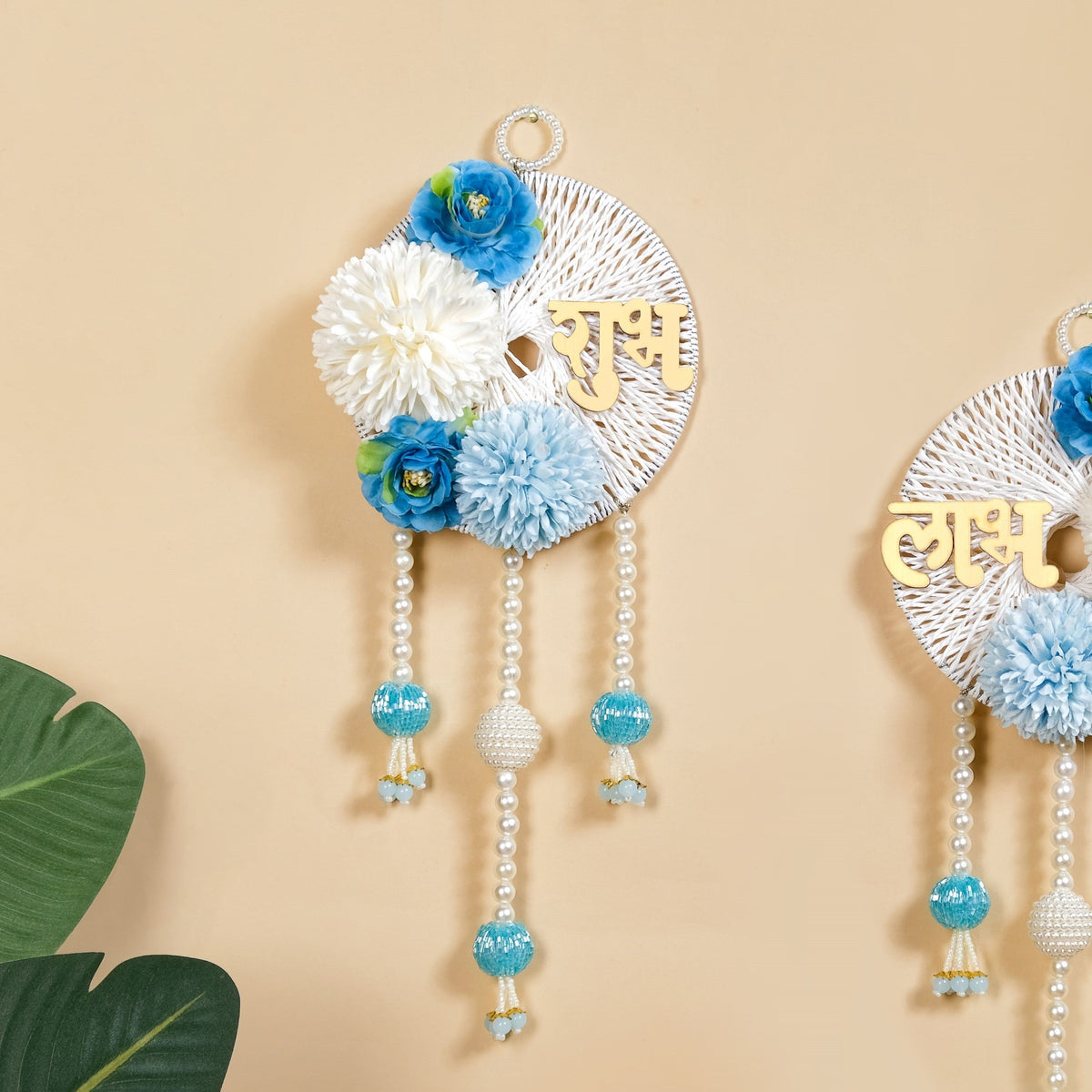 Festive Door Hanging With Pearl Blue Set Of 2 Nestasia