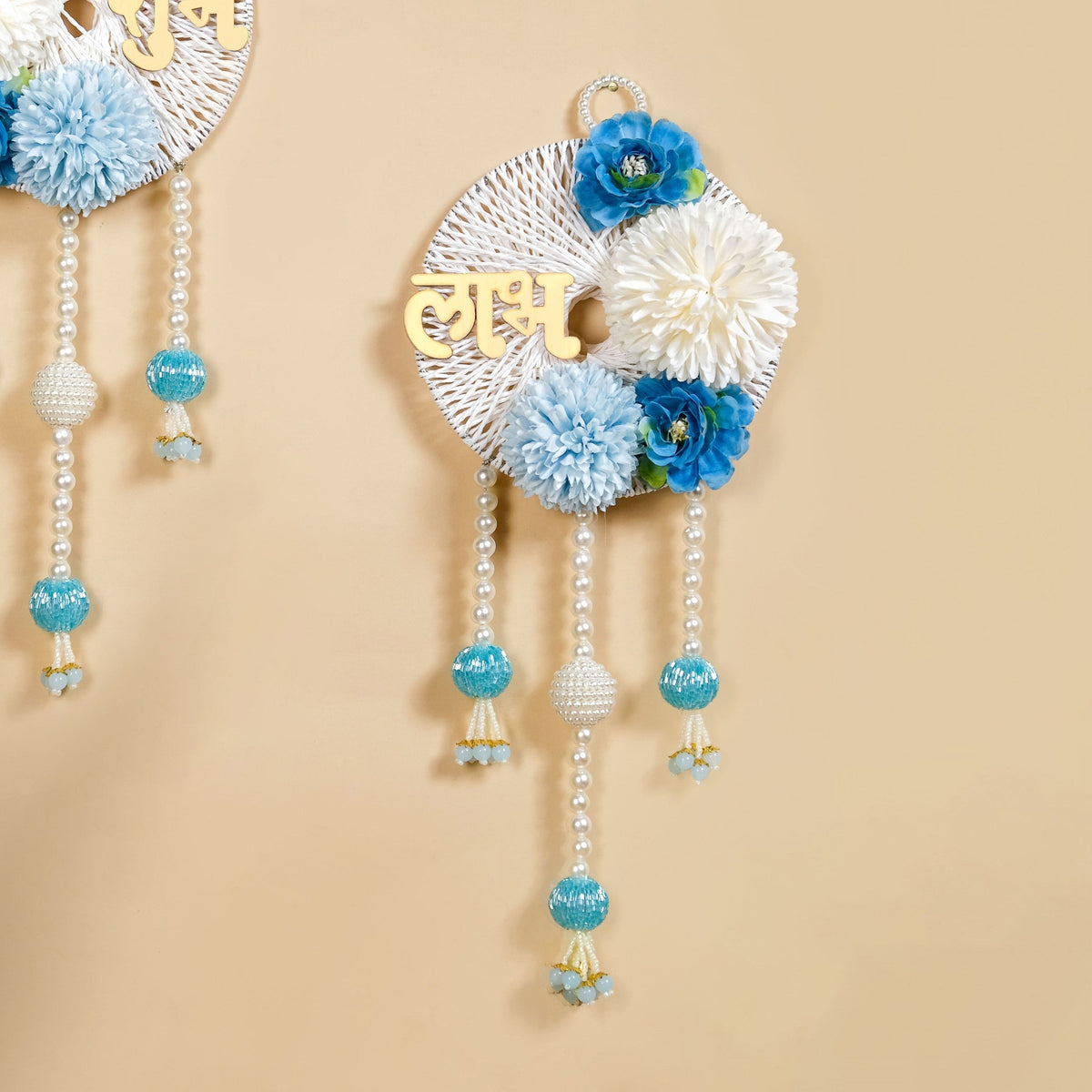 Festive Door Hanging With Pearl Blue Set Of 2 Nestasia