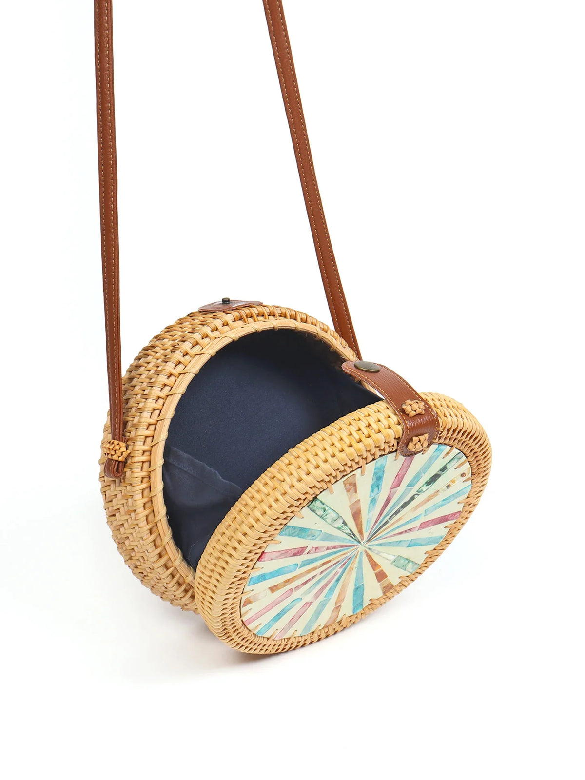 Lightweight Handmade Rattan Sling Bag for Vacation, Picnic, and Everyday Use