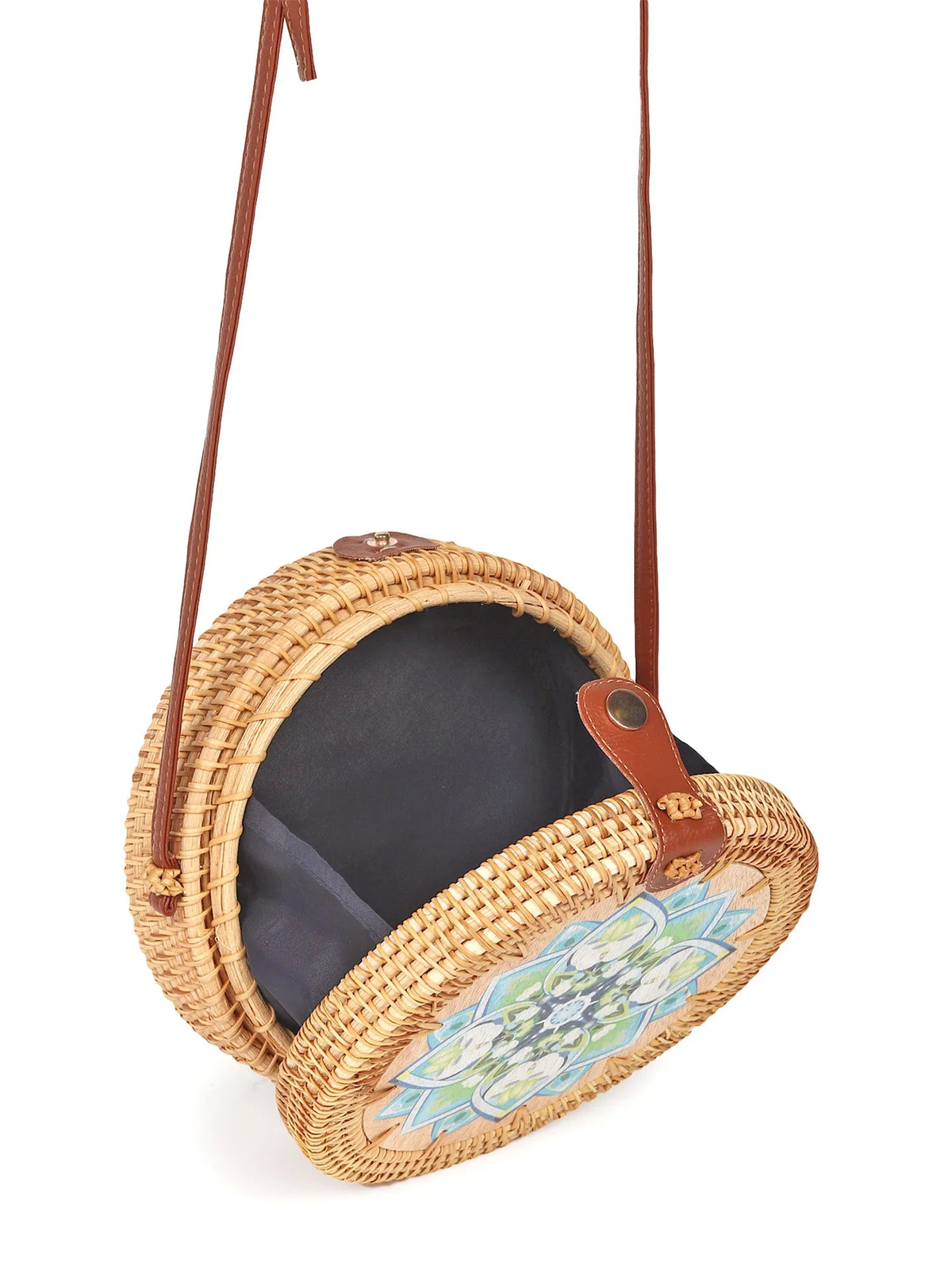 Boho-Chic Round Rattan Crossbody Bag for Summer, Festivals, and Outdoor Adventures