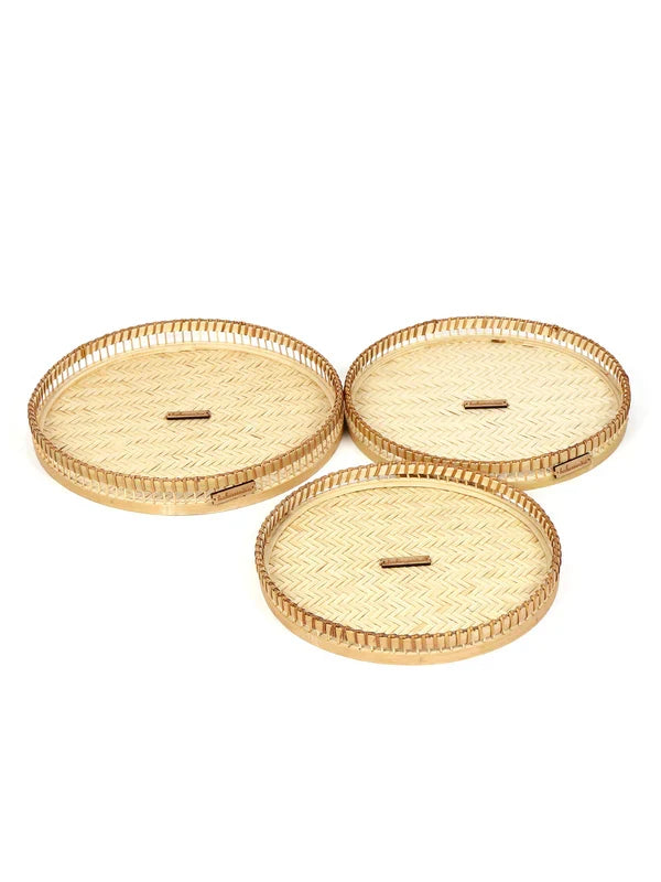 Natural Bamboo Set of 3 Tray for Gifting, Serving, and Multipurpose Use