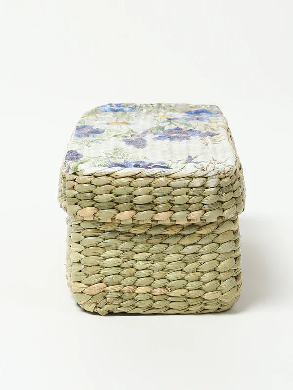 Handmade Long Seagrass Lid Box for Closet & Wardrobe Organization