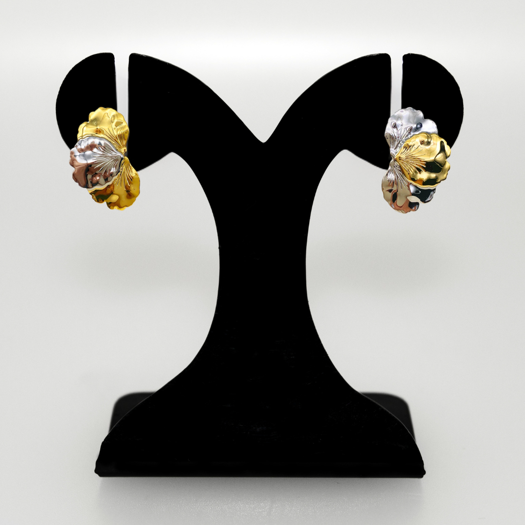 Silver And Gold Iris Flower Earrings Nestasia