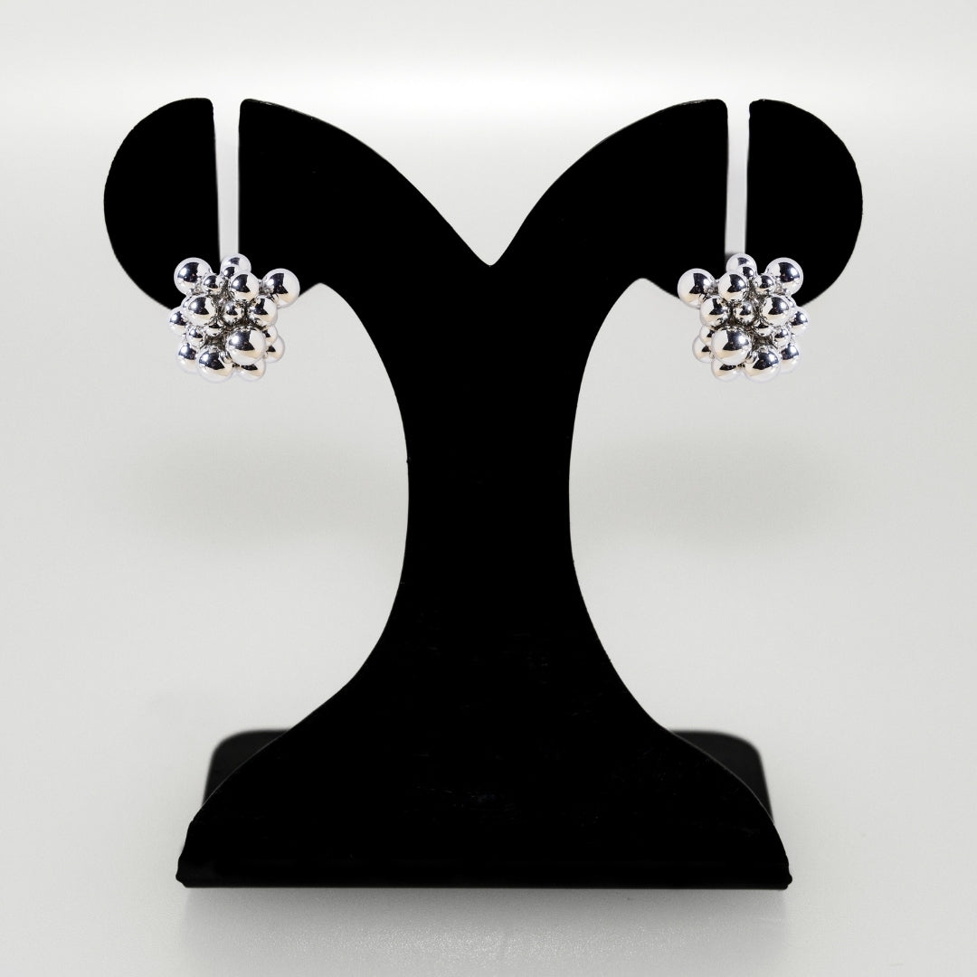 Silver Bold Beaded Cluster Earrings Nestasia