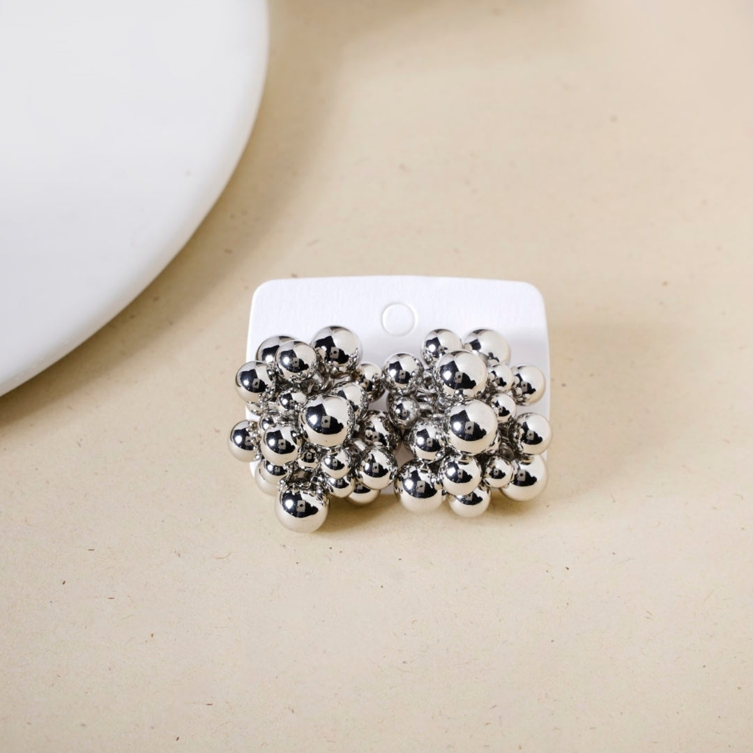 Silver Bold Beaded Cluster Earrings Nestasia