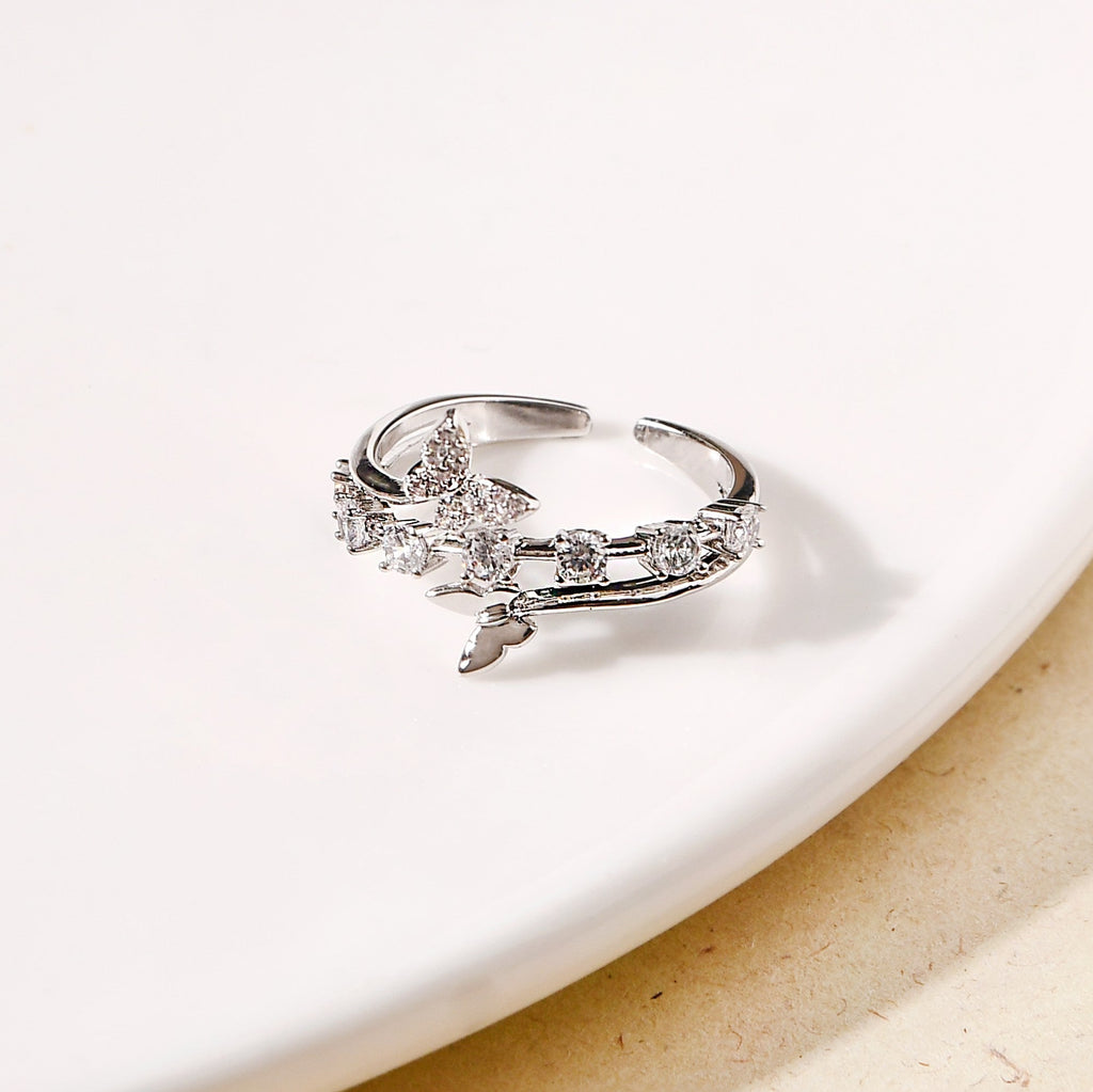 Silver Butterfly Charm Stone Ring Nestasia