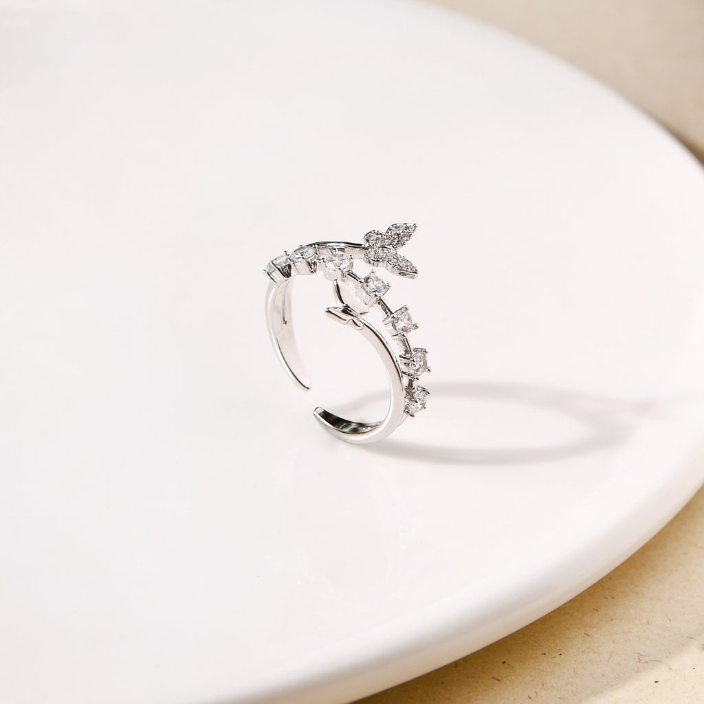 Silver Butterfly Charm Stone Ring Nestasia