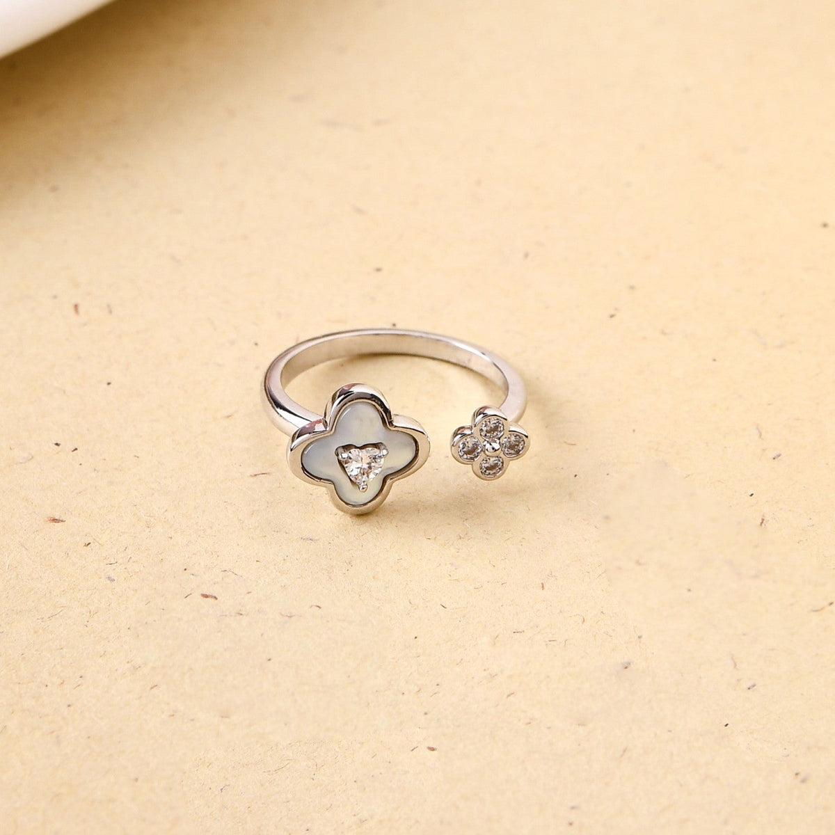 Ethereal Bloom Silver Bypass Ring Nestasia