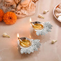 Silver Leaf Brass Diya For Pooja Set Of 2 In Gift Box Nestasia