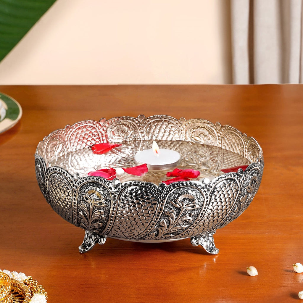 Lustre Brass Urli With Pure Silver Coating 18cm Nestasia