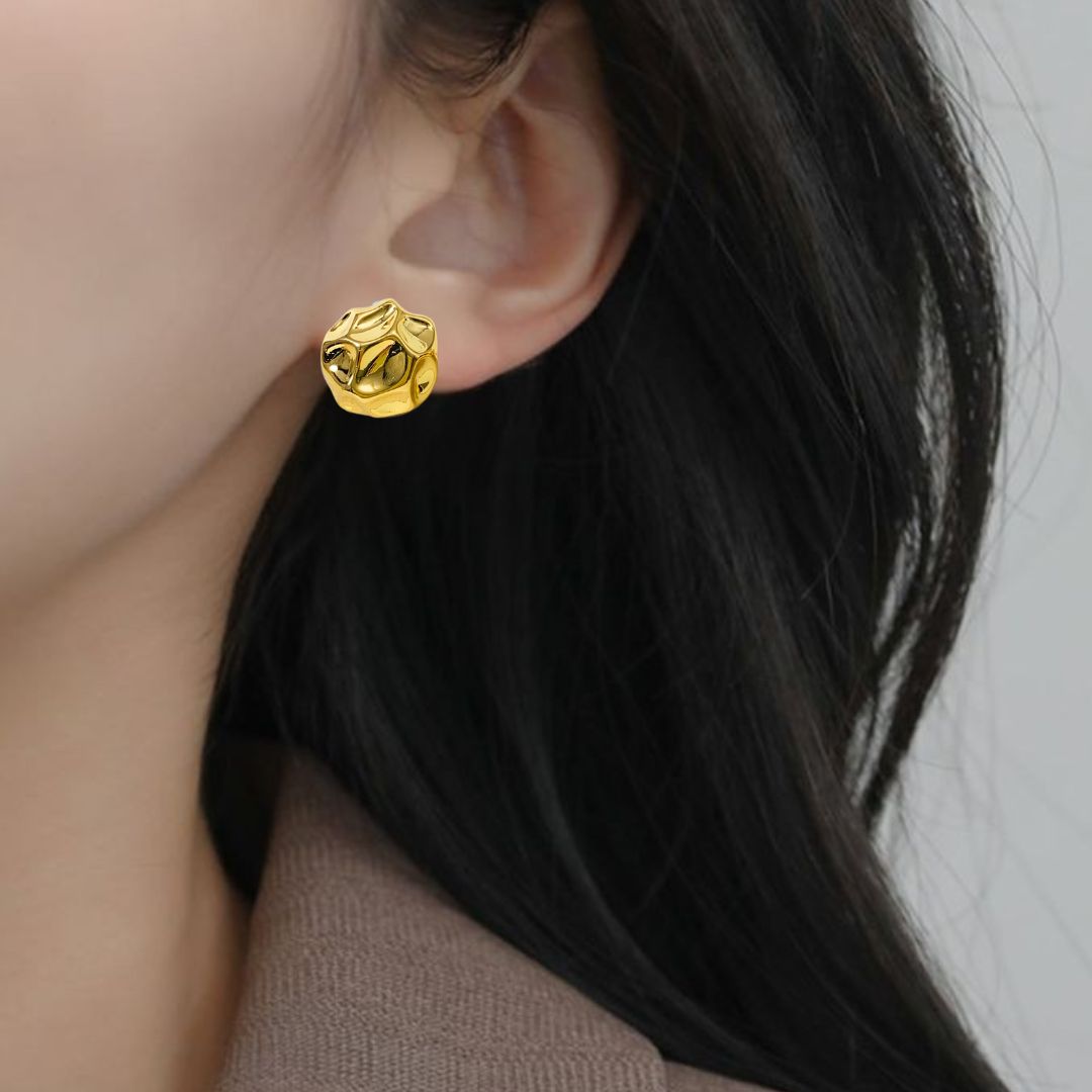Gold Meteor Dented Stud Earrings Nestasia