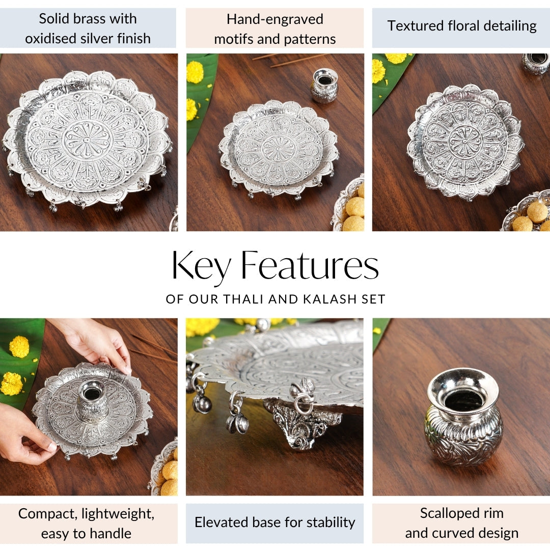 Floral Pooja Thali And Kalash Set 19cm Nestasia