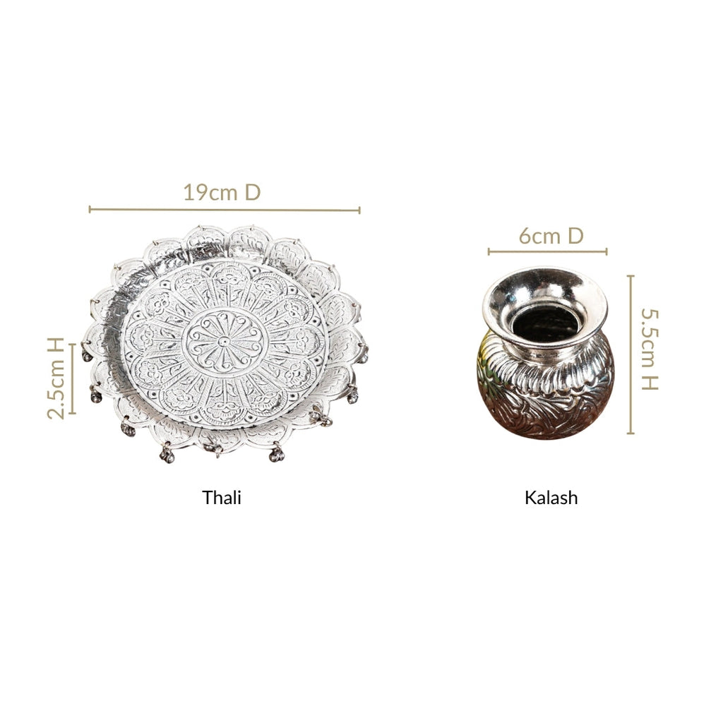 Floral Pooja Thali And Kalash Set 19cm Nestasia