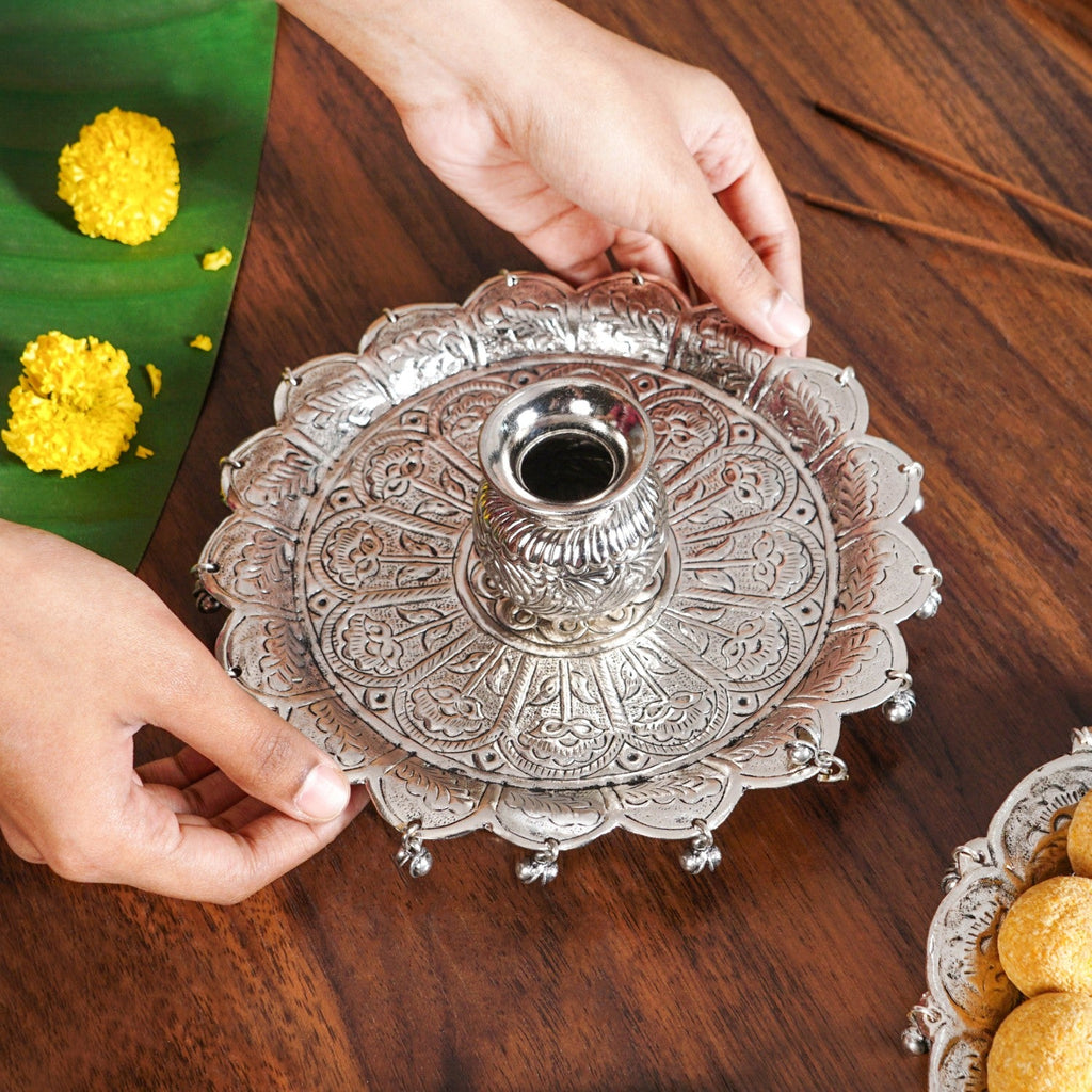 Floral Pooja Thali And Kalash Set 19cm Nestasia