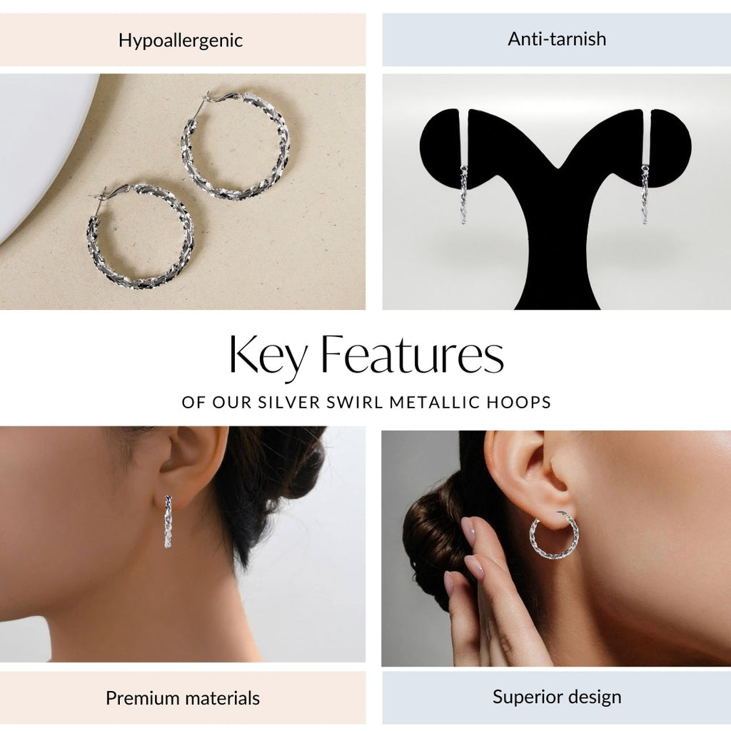 Silver Swirl Metallic Hoops Nestasia