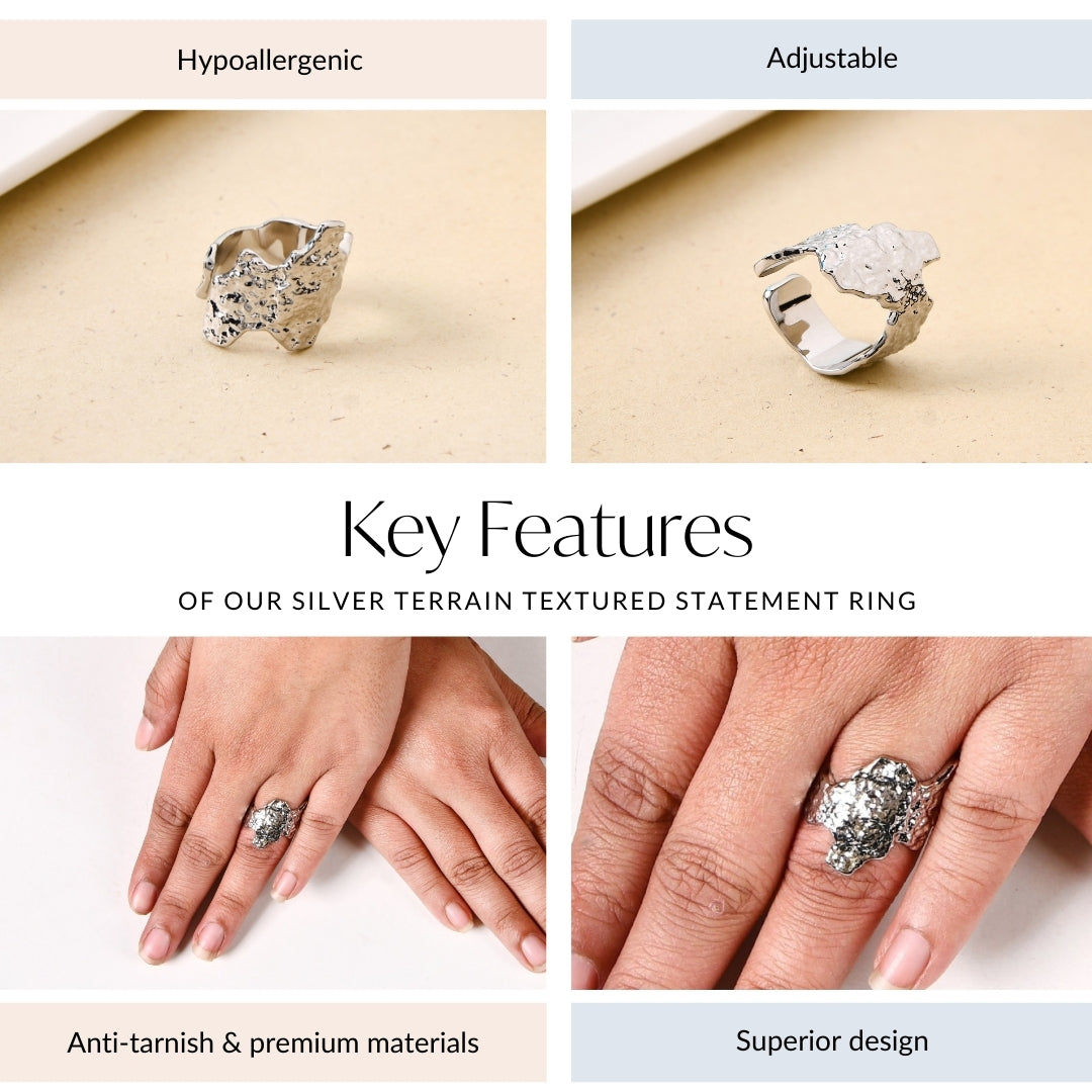 Silver Terrain Textured Statement Ring Nestasia
