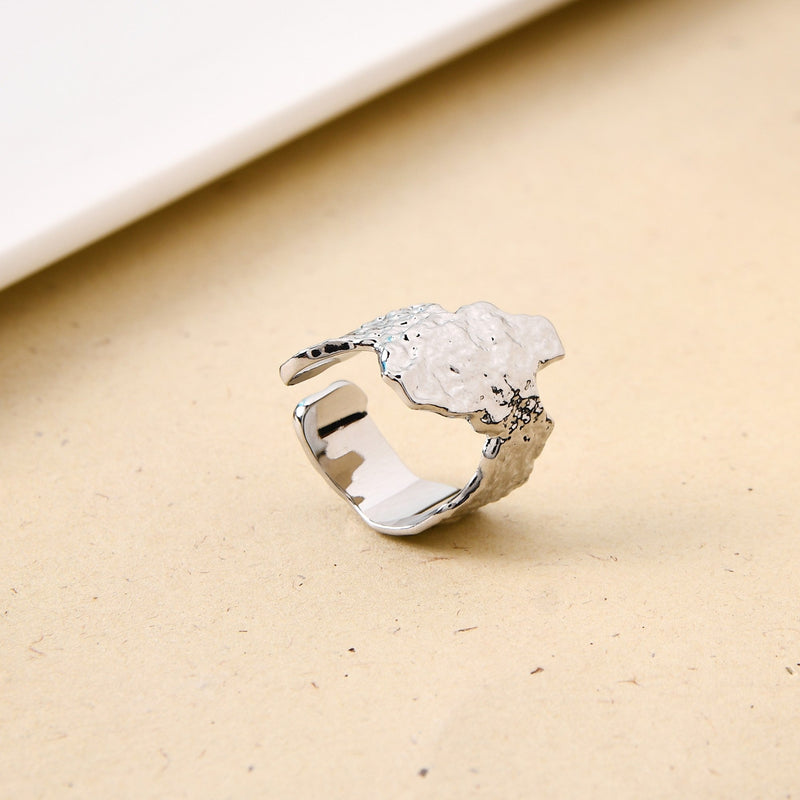Silver Terrain Textured Statement Ring Nestasia