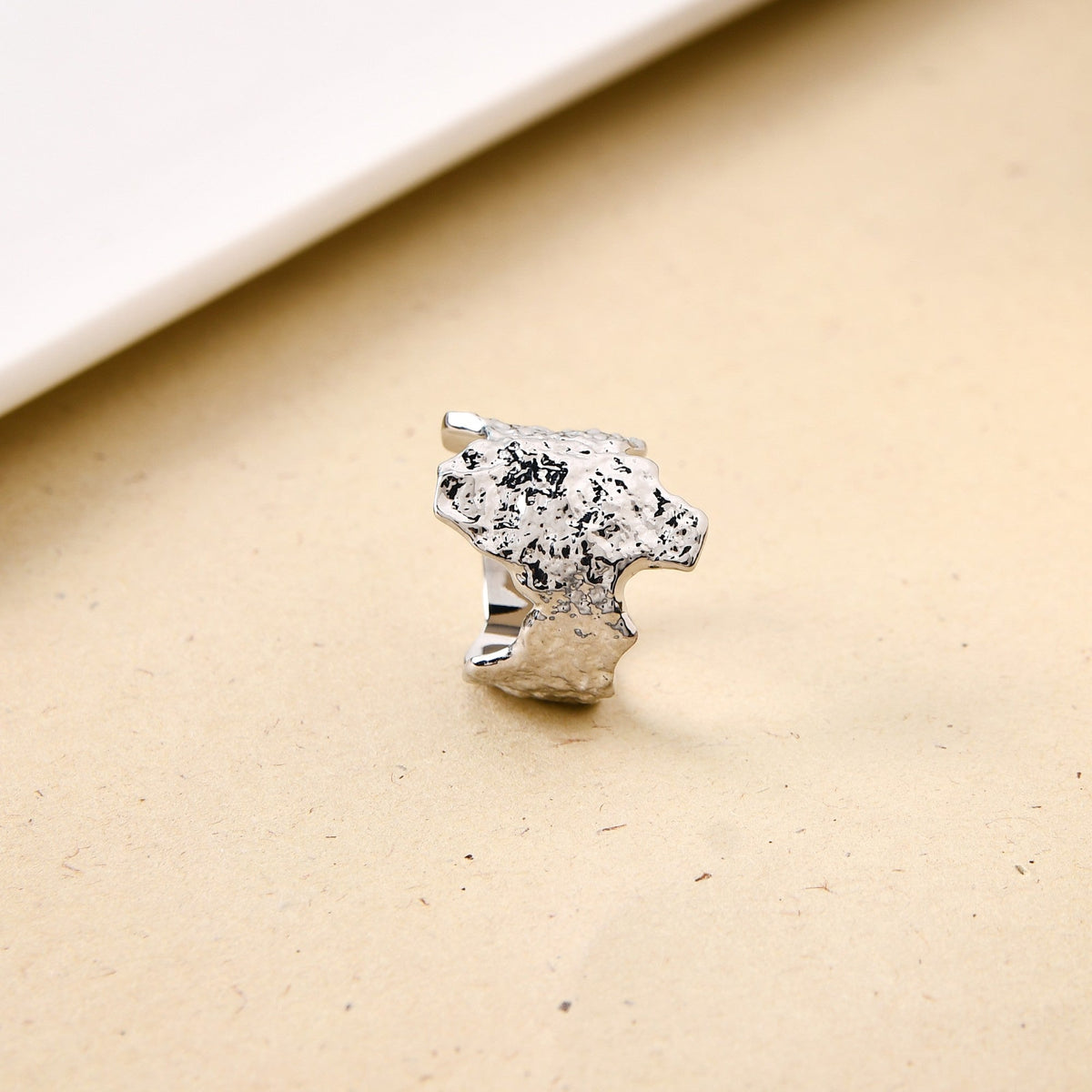 Silver Terrain Textured Statement Ring Nestasia