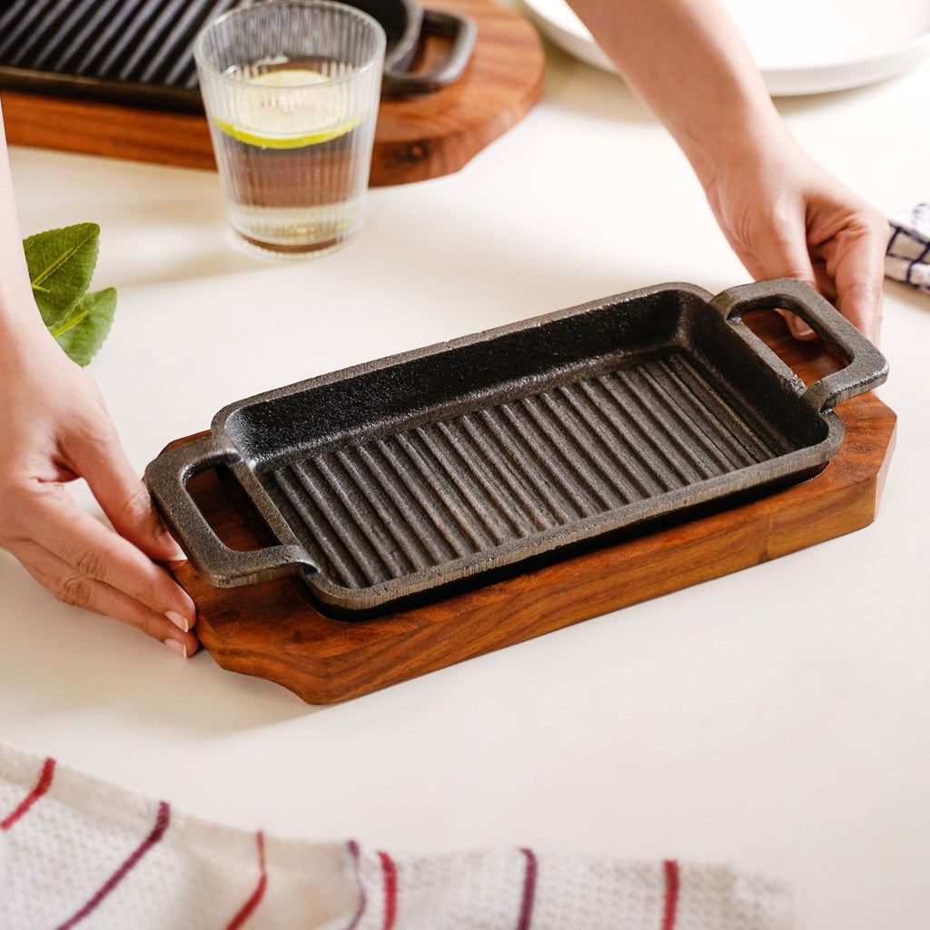 Sizzler Hotplate Grill With Wooden Tray Nestasia