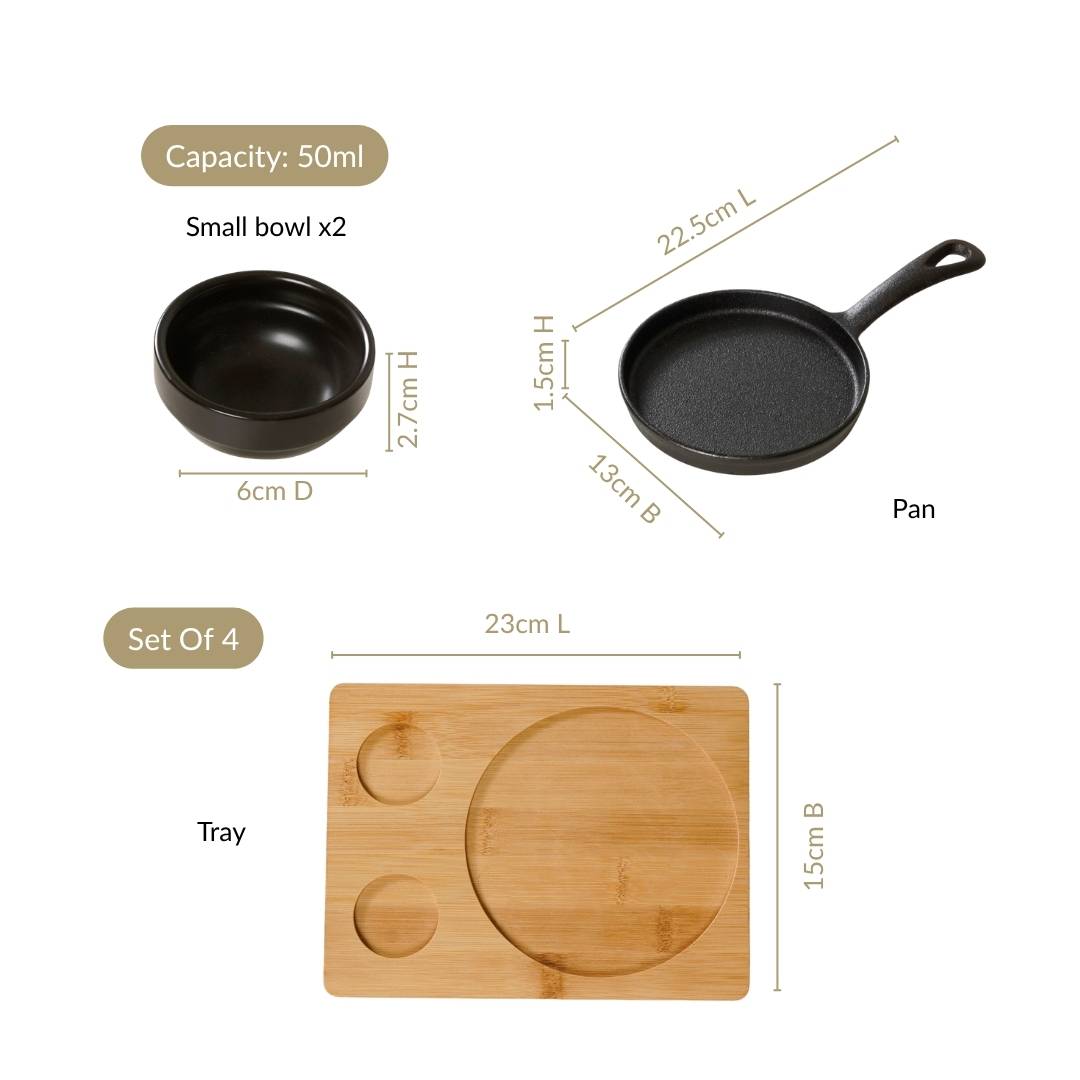 Matte Black Sizzler Pan Dip Bowl Tray Set Of 4 Nestasia