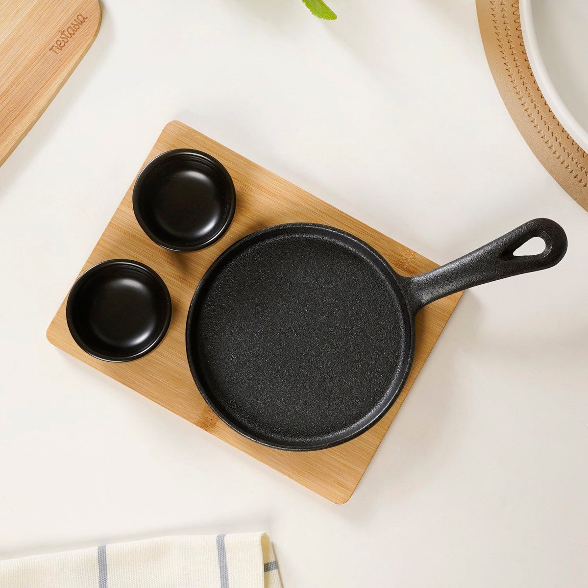 Matte Black Sizzler Pan Dip Bowl Tray Set Of 4 Nestasia