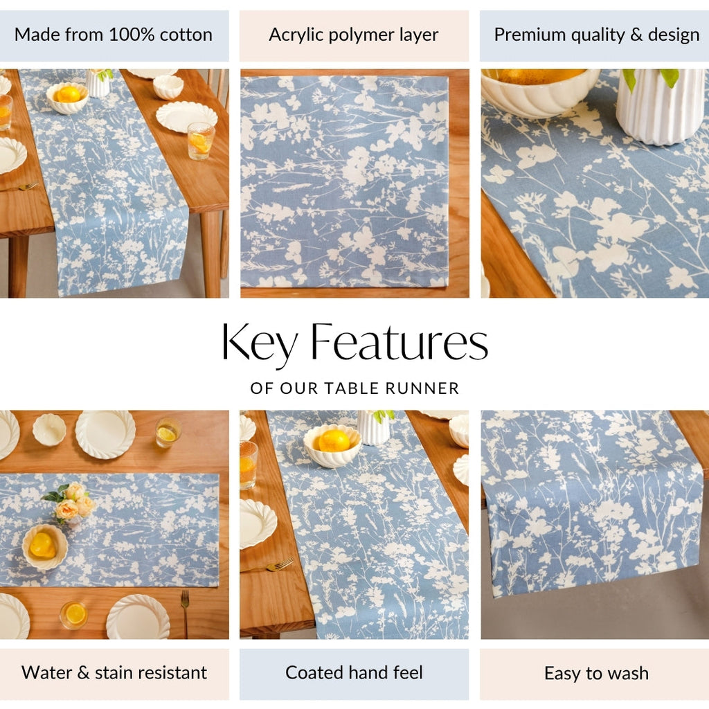 Slate Blue 8 Seater Pure Cotton Runner 264x35cm Nestasia
