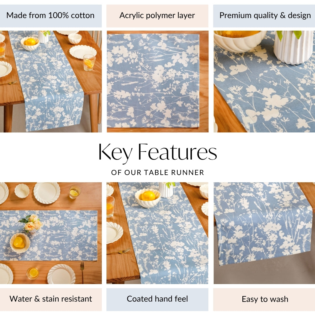 Slate Blue 8 Seater Pure Cotton Runner 264x35cm Nestasia