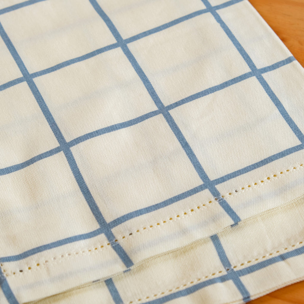 Slate Blue Grid Pure Cotton Table Napkin Set Of 4 Nestasia