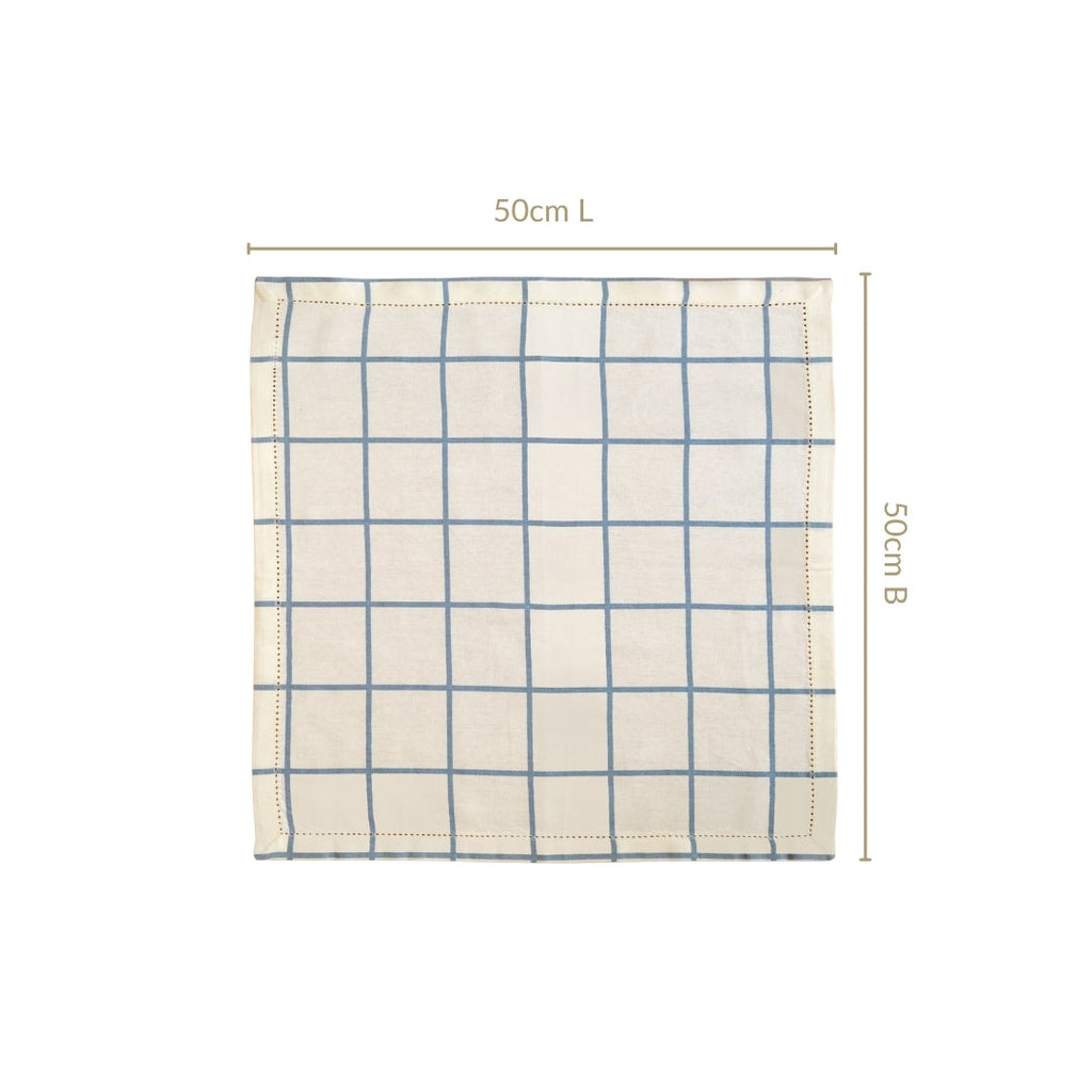 Slate Blue Grid Pure Cotton Table Napkin Set Of 4 Nestasia