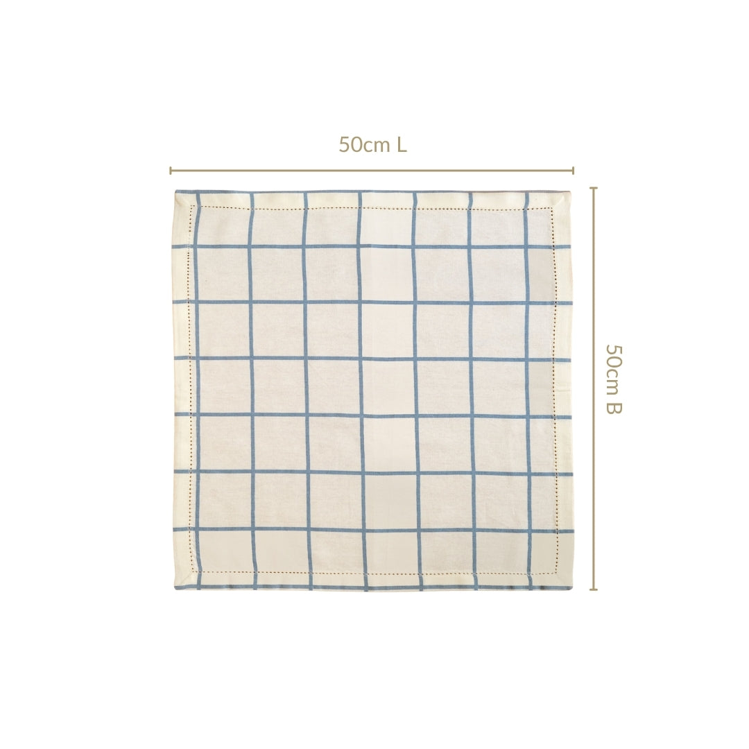 Slate Blue Grid Pure Cotton Table Napkin Set Of 6 Nestasia