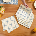 Slate Blue Grid Pure Cotton Table Napkin Set Of 6 Nestasia