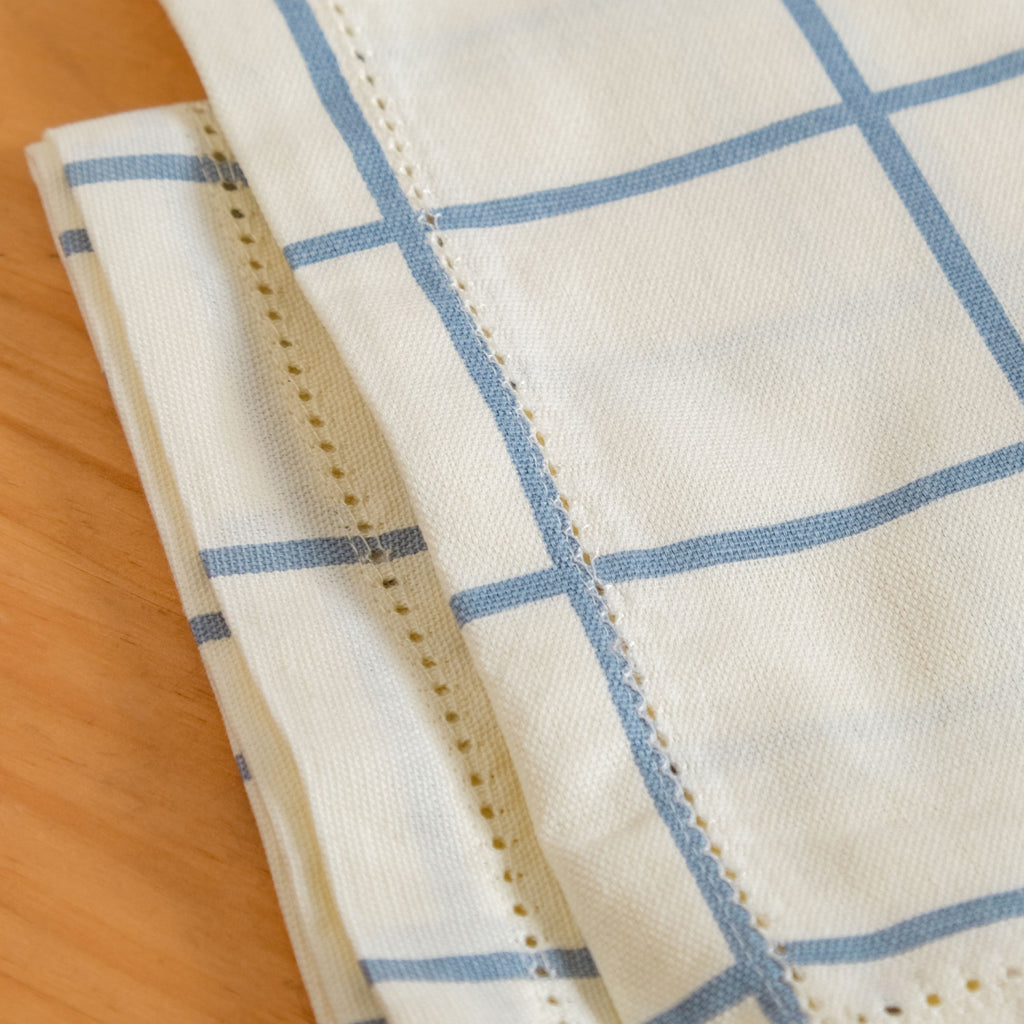 Slate Blue Grid Pure Cotton Table Napkin Set Of 6 Nestasia