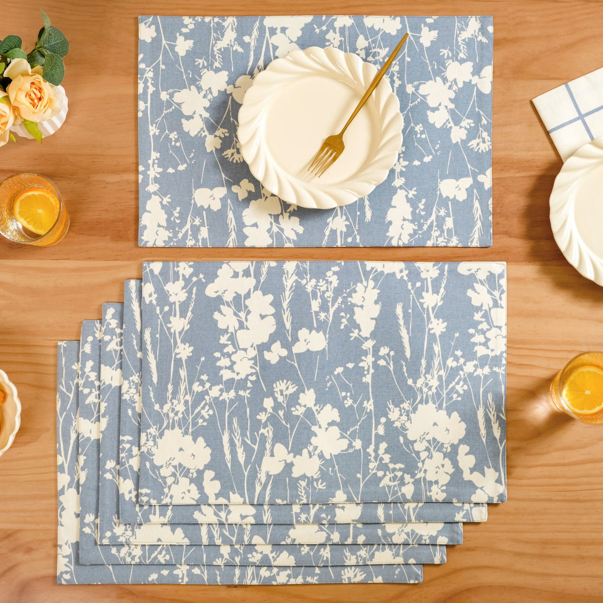 Slate Blue Cotton Placemat Set Of 6 Nestasia