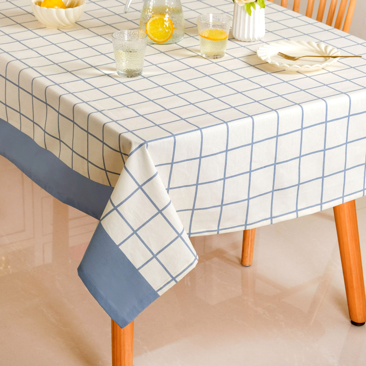Slate Blue Pure Cotton Water Resistant 6 Seater Tablecloth 203x152cm Nestasia