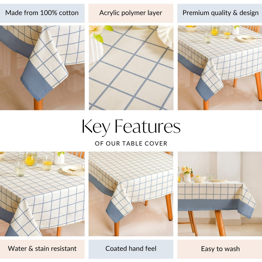 Slate Blue Pure Cotton Water Resistant 6 Seater Tablecloth 203x152cm Nestasia
